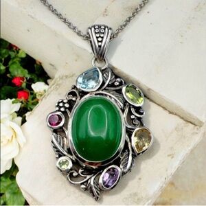 13.40ct Multi Natural Gemstone 💎 Pendant. Chain ⛓️‍💥 Included Main Stone 925SS